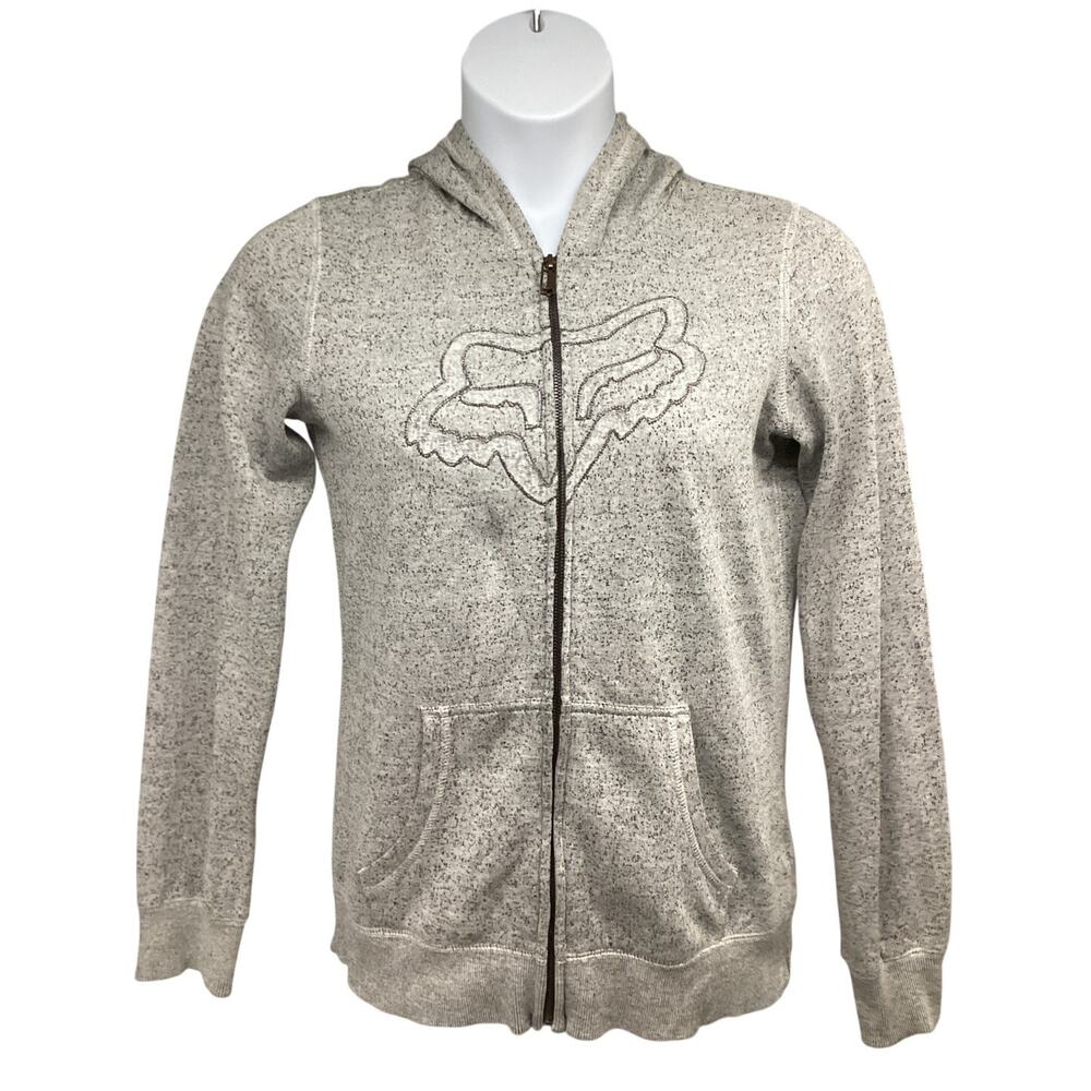 Fox Racing Womens Beige Zip Up Hoodie Jacket Large Stretch Pockets